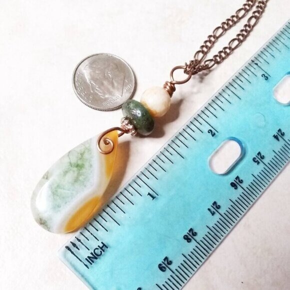 Handmade Agate & Jasper Pendant Necklace – OOAK Fall Copper Boho Jewelry - Picture 9 of 10